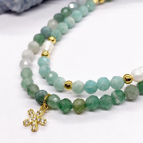 NEW Jade Stone & Amazonite Stone Layering Bracelet Set - Picture 6 of 12
